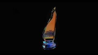 Rescue of the Blue Heron optical glass art sculpture by Michael Bokrosh.